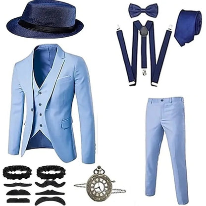 Retro Gatsby 1920S Men's Slim Fit Suit Set with Hat Vest Shirt for Engagement Party Dress Up