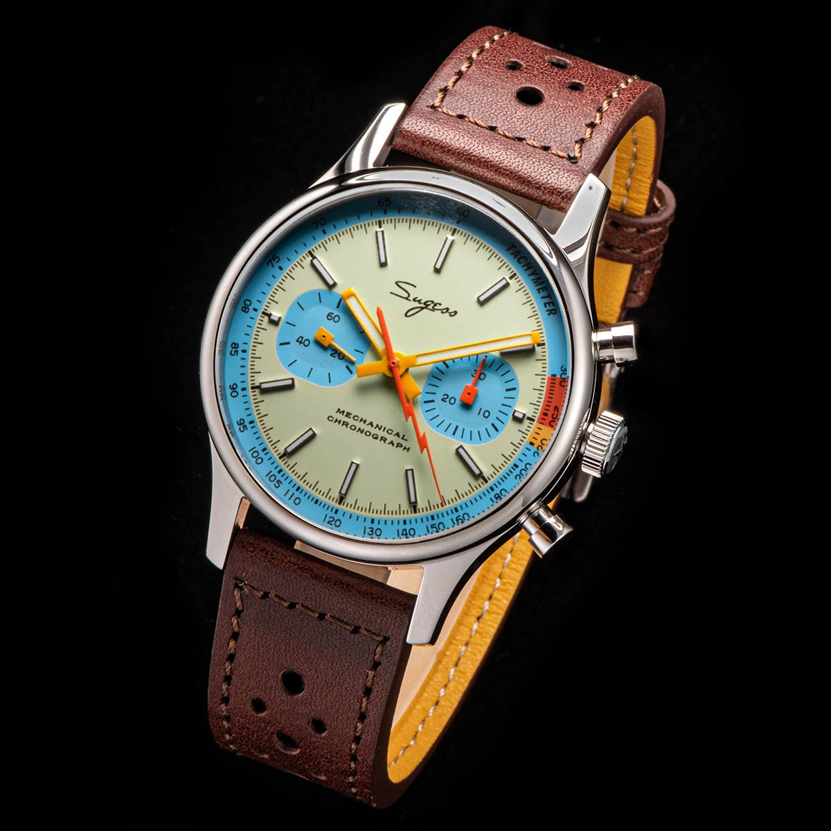 Sugess 1963 Pilot Watch Mens Chronograph Mechanical Wristwatches Original ST1901 Swanneck Movement Sapphire Crystal Racing 2022