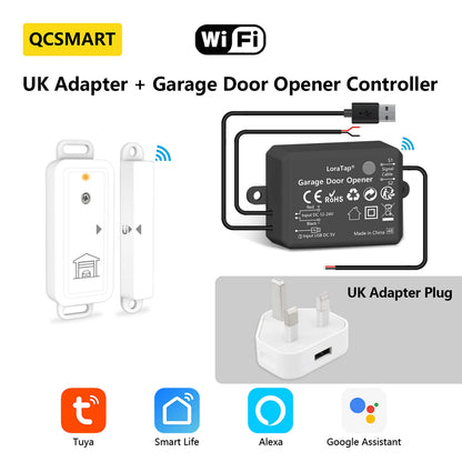 Tuya Smart Life Garage Door Wireless Door Sensor Opener Controller Contacts USB Charger Remote Control Google Assistant Alexa
