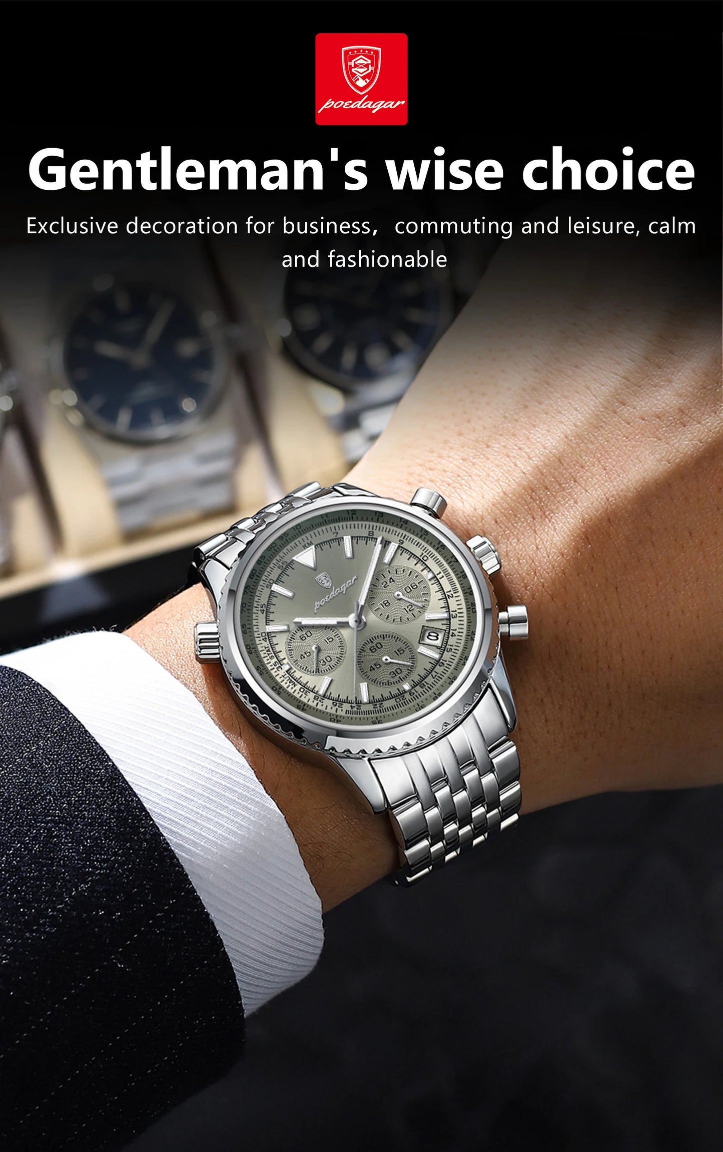 POEDAGAR Luxury Fashion Men Watch Stainless Steel Waterproof Luminous Quartz Male Clock Date Chronograph Military Men's Watches