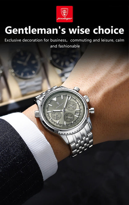 POEDAGAR Luxury Fashion Men Watch Stainless Steel Waterproof Luminous Quartz Male Clock Date Chronograph Military Men's Watches