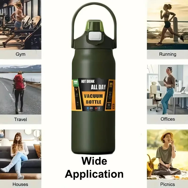 LUSQI 304 Stainless Steel Thermal Mug Outdoor Thermos Bottle Portable Tumbler Vacuum Flasks Cold & Hot Straw Water Bottle