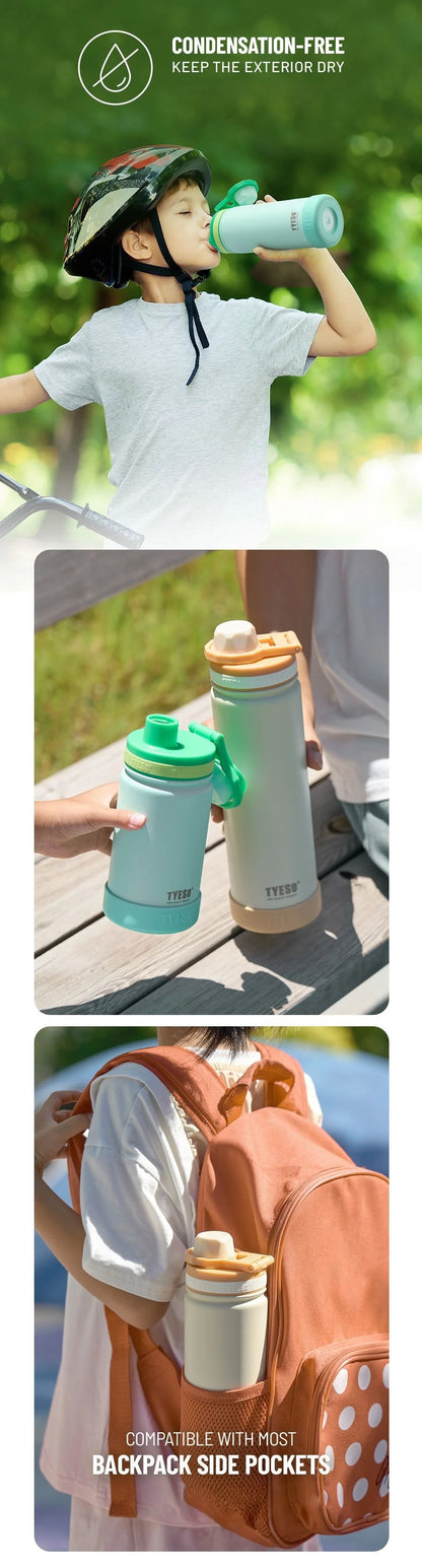 Tyeso 600ml Sports Kettle Portable Water Cup with Non-slip Silicone Cover Leakproof Lightweight for Cold Drink with Coffee Stick