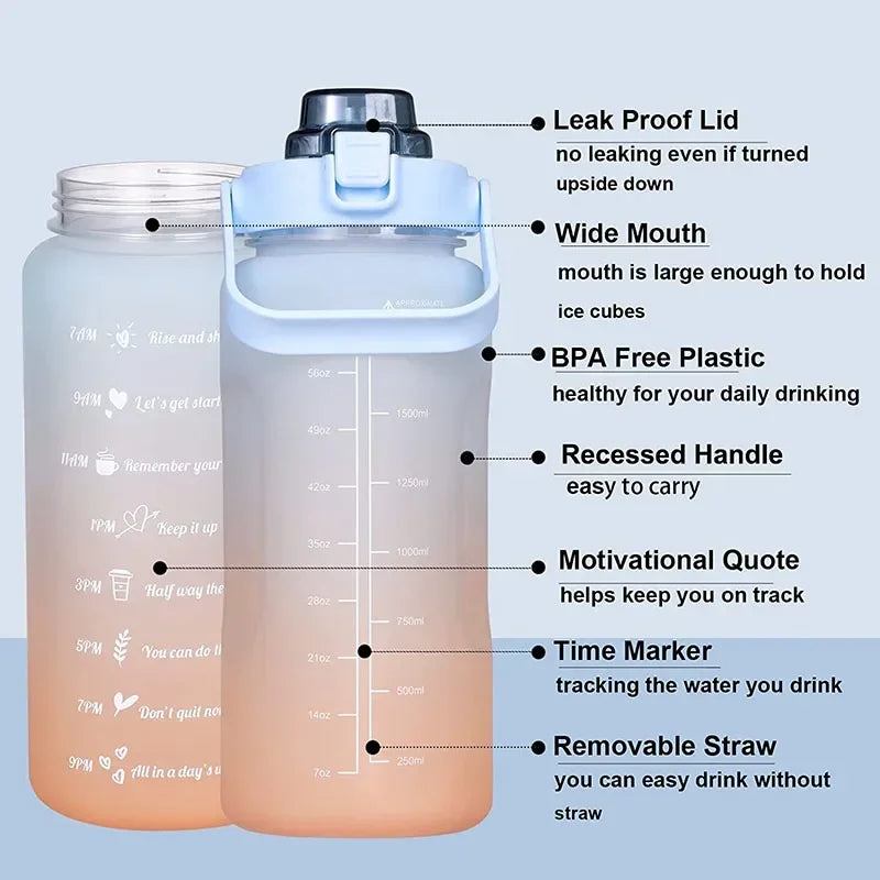 Sports Water Bottle 2 Liters Bottle Drinking Plastic Large Portable Travel Fitness Cup High Value Big Fat Cup Adult Universal