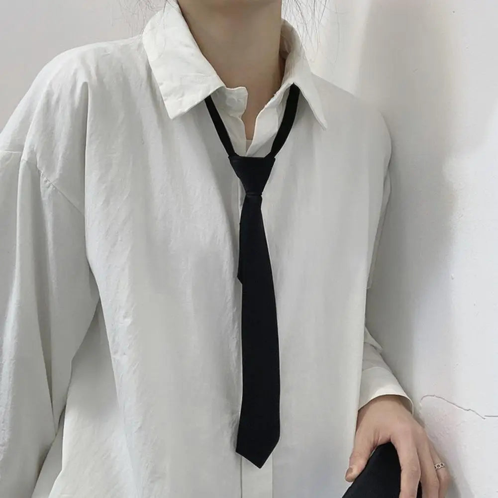 Ties Preppy Style Men Women Black Necktie  Retro Solid Silky Narrow Neck Tie Slim Smooth Wedding Graduation Decoration
