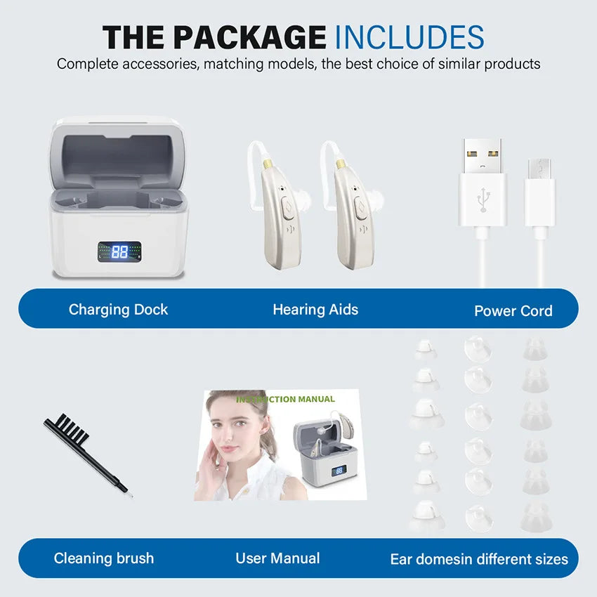 Digital 16-Channel Rechargeable hearing aids Multi-Mode BTE Hearing Aid High Performance Concealed In-Ear for Seniors