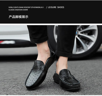 Men's Driving Shoes Large Size Loafers Hollow out Casual Bean Bean Shoes Leather Slip-On Footwear for Men