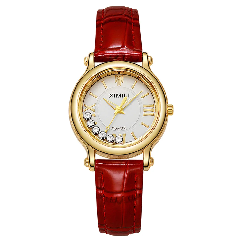 Fashion 2025 New Small Ladies Simple Roller Ball Quartz Watch Business White Leather Women's Dress Gift Clock Wristwatch