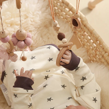 1set Baby Wooden Rattle Toys Play Gym Mobile Hanging Sensory Toys Foldable Play Gym Frame Activity Gym Baby Room Decorations Toy