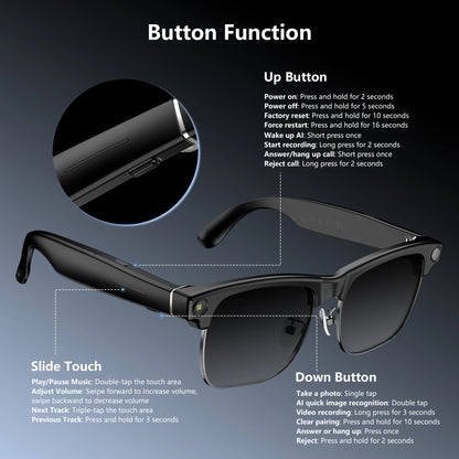 Blackview AI Smart Glasses 1200W 4K HD Camera Glasses Electronics Bluetooth Call AI Translation Voice Assistant Stereo Speaker