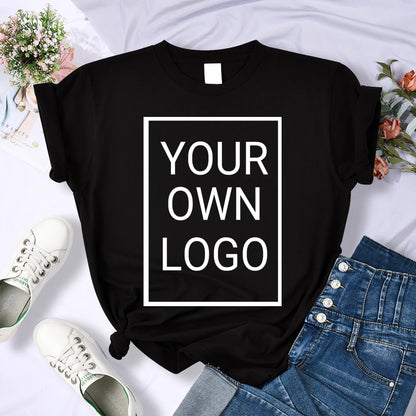 Custom DIY LOGO Women T-Shirt Summer Y2K Streetwear Comfortable Female Short Sleeves Crewneck Customized Pattern Tee Tops