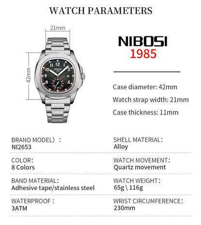 NIBOSI Sport Mens Watches Top Brand Luxury Auto Date Watch Men Waterproof Luminous AQUANAUT Quartz Watches for Men Reloj Hombre