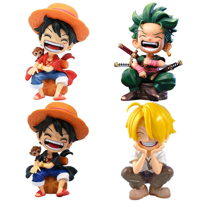 Anime peripheral series new ONE PIECE Luffy Solon Sanji Q-version sitting posture model figurine toy for children birthday gifts