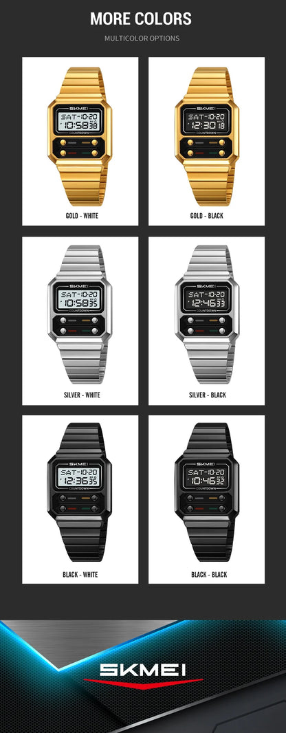 SKMEI 2448 Fashion Men Electronic Watch Vintage Business Luminous Calendar Waterproof Steel Strap Casual Digital Watches for Man