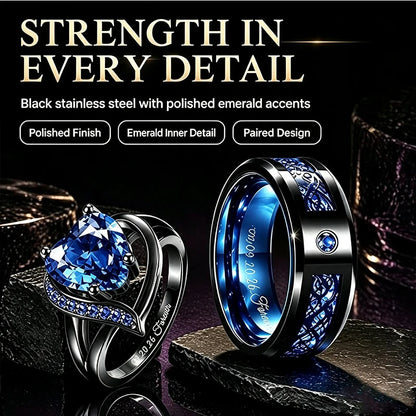 Personalized Couple Rings Set Custom Engraved Heart Cubic Zirconia Engagement  Ring Birthday Gift Wedding Rings Jewelry