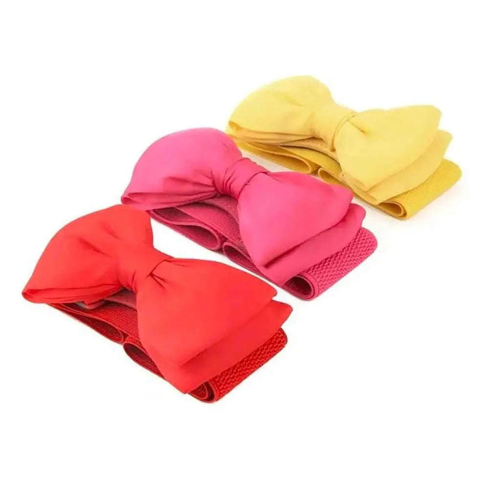 1Pcs New Big Bowknot Waist Belt Elastic Stretch Buckle Bow Waistband Wide Satin Bow Belt for Girls Lady Women