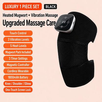 Cordless Heated Knee Massager, 5 Heat Levels 3 Vibration Levels, Magnetic Controller, Mugwort Wrap for Knee Shoulder Elbow Brace