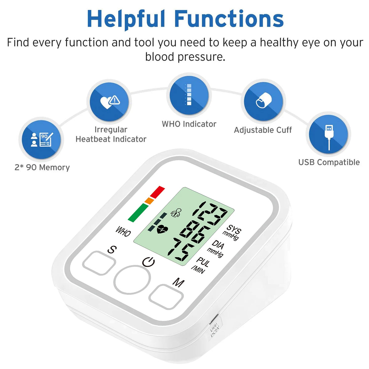 Health Care Blood Pressure Monitor Digital Tonometer Upper Arm Blood Pressure Meter Automatic BP Medical Sphygmomanometer Pulse