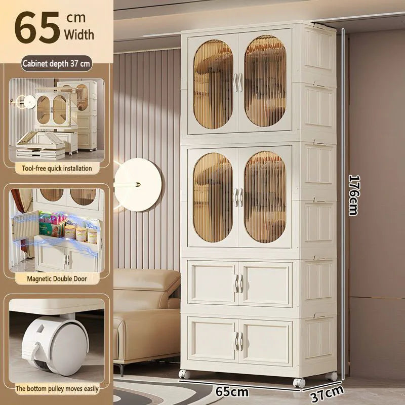 Foldable Baby Closet Plastic Infant Wardrobe Children's Clothing Storage Cabinet for Home Bedroom No Installation Needed