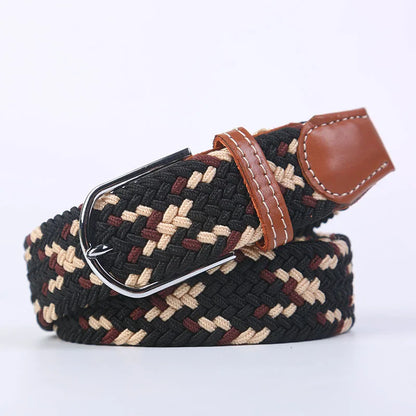 Unisex Elastic Fabric Woven Casual Women Belt Pin Buckle Expandable Braided Stretch Canvas Stylish Leisure Belts for Men
