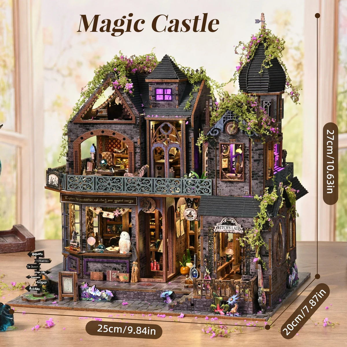 Magic Castle Book Nook Kit 3D DIY Wooden Puzzle Handmade Bookshelf Dollhouse Model Bookend Building Home Decor