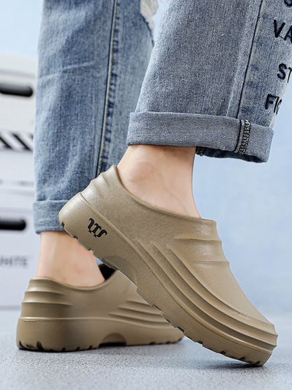 Men's New Vintage Style Casual Slip-On Shoes for Teenagers, Suitable for All Seasons, Waterproof Thick-Soled Eva One-Piece Flat Loafers, Splash-Proof Fishing Shoes