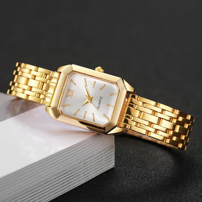 4PCS Elegant Rectangle Women Watch Rhinestone Bracelets Set Fashion Roma Dial Quartz Wristwatches Relogio Feminino (Without Box)