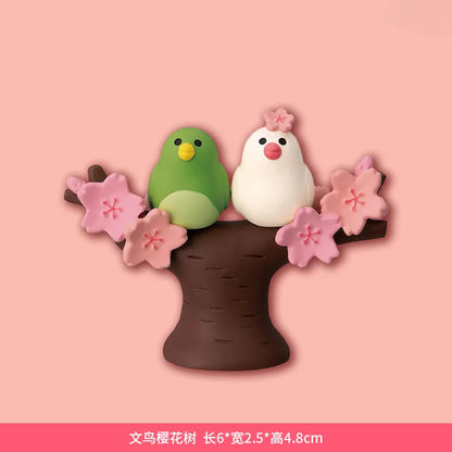 Sakura Series Miniature Zakka Japanese Style Cute Handmade Cat Rabbit Bird Figurines Resin Ornament Desktop Car Home Decor Gifts