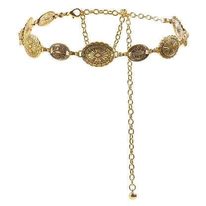 Retro style women's metal waist chain accessories Decorative circle carved chain belt high style accessories