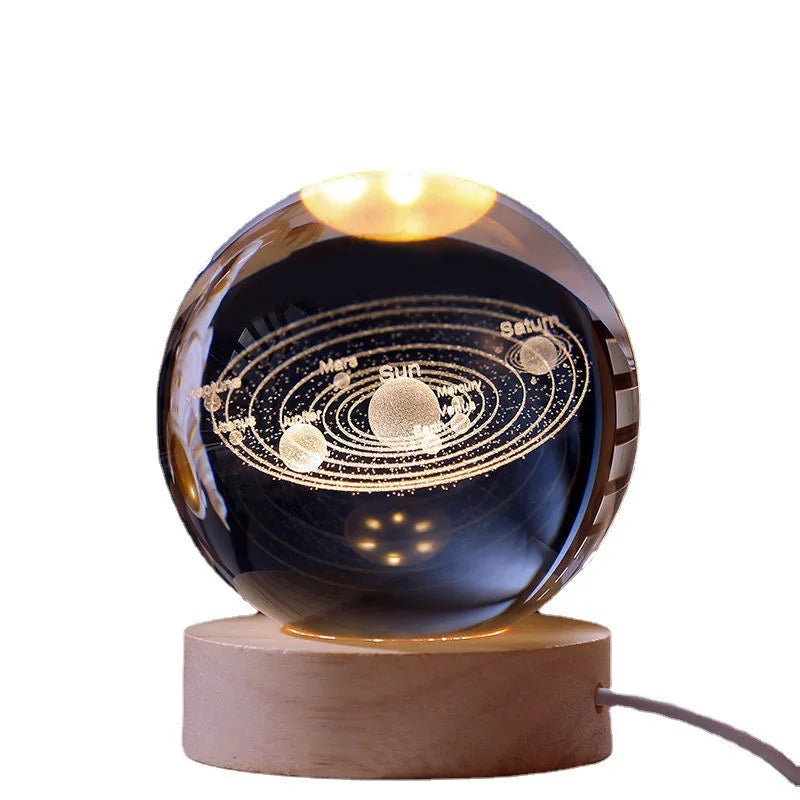 Personalized Custom Laser Engraved Crystal Ball Night Light Wooden Base Gift Commemorate Family and Important Days
