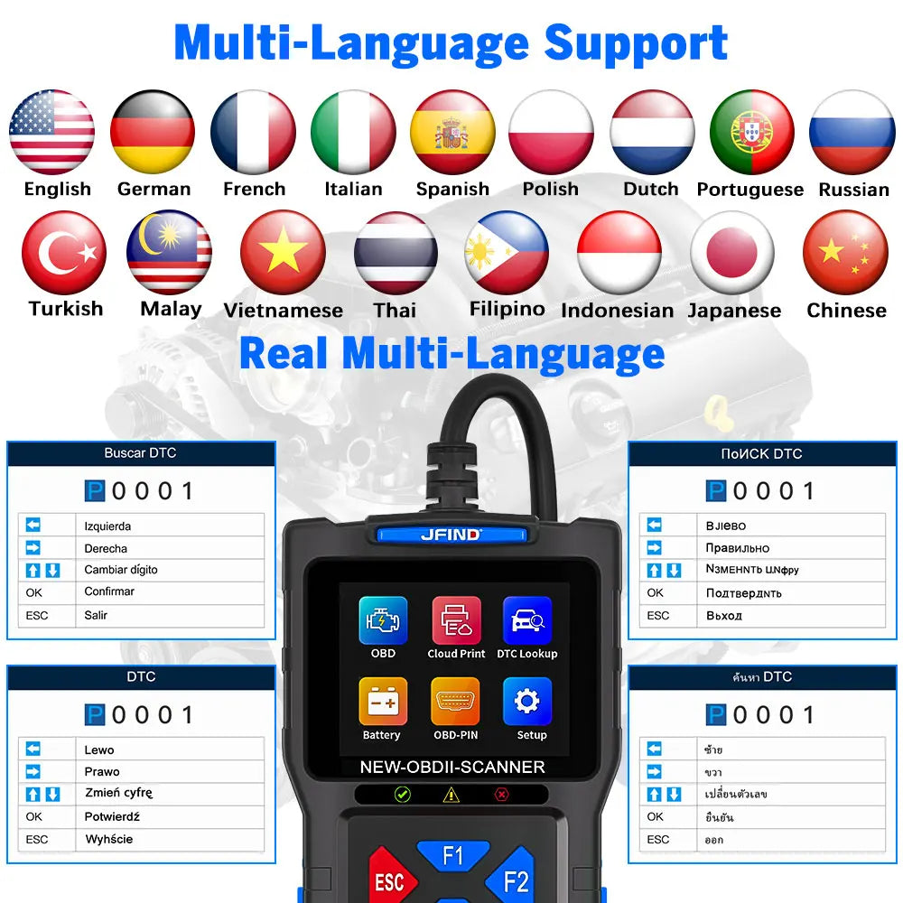 OBD2 Scanner Fault Code Reader JFIND JF700 Car Motorcycle OBDII Diagnostic Tools Voltage Charging Test for Yamaha Honda ELM327