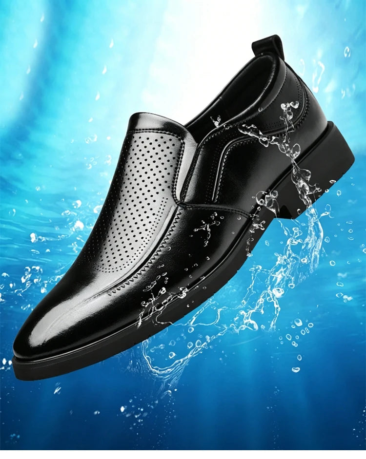 Men's Summer Breathable Comfortable Loafers British Business Formal Derby Shoes Hollow out Design Leather Shoes for Men-SJ2501-1