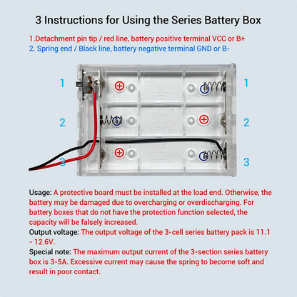 18650/21700 Battery Holder Battery Box 3 Slot Batteries Series/Parallel Connection/With Switch/with protective board