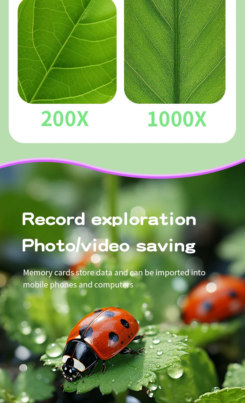 Kids Handheld Microscope with 2.4 Inch IPS HD Screen, 200X & 1000X Magnification, Photo/Video Recording, for Children Ages 6-12