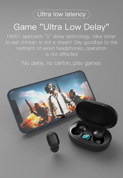 E6S Bluetooth 5.3 TWS Earbuds Noise Cancelling Wireless Headphones, HD Mic, Deep Bass, One-Step Pairing for Gaming & Calls