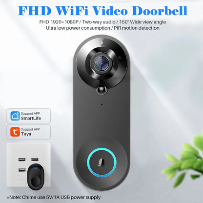 Bezprzewodowa kamera dzwonkowa 1080P WiFi Smart Door Bell Tuya Smart Home Security Detekcja ruchu Night Vision Intercom Dzwonek