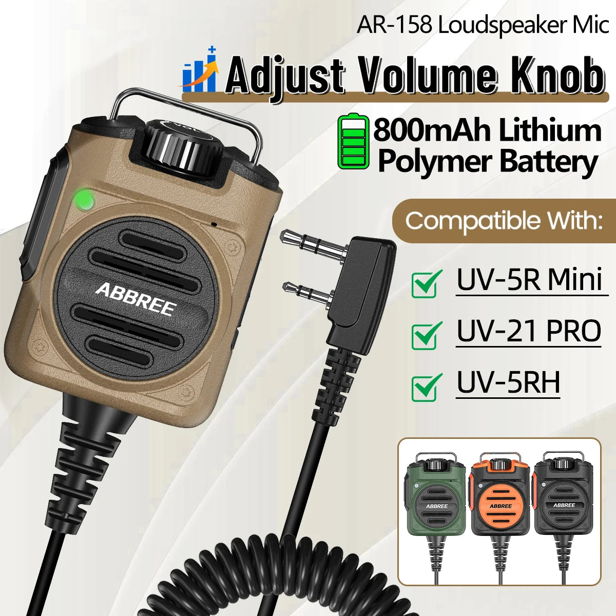 ABBREE AR-158 Rechargeable Walkie Talkie Microphone Speaker Adjust Volume PTT For Baofeng UV-5R Mini for Quansheng UV-K1 (8) K5