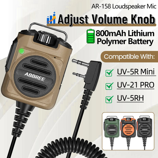 ABBREE AR-158 Rechargeable Walkie Talkie Microphone Speaker Adjust Volume PTT For Baofeng UV-5R Mini for Quansheng UV-K1 (8) K5