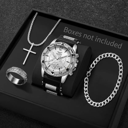 4PCS/Set Fashion Silicone Strap Men Quartz Wristwatch Male Arabic Dial Watch With Jewelry Set Reloj Hombre (Without Box)