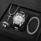4PCS/Set Fashion Silicone Strap Men Quartz Wristwatch Male Arabic Dial Watch With Jewelry Set Reloj Hombre (Without Box)