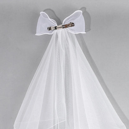 White Tulle Hair Clips For Girls Fairy Mesh Bow Large Hairpin Flower Barrette Summer Party Wedding Women Headdress Accessories