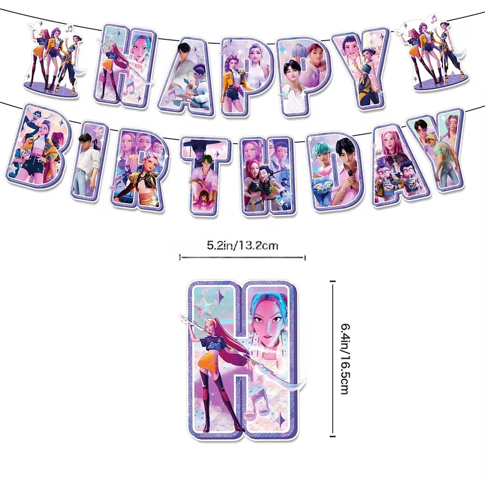 K-pop Kids Birthday Party Supplies All-in-One Decor Set-Paper Tableware Cups Candy Box Gift Bags Banner for Festive Celebrations