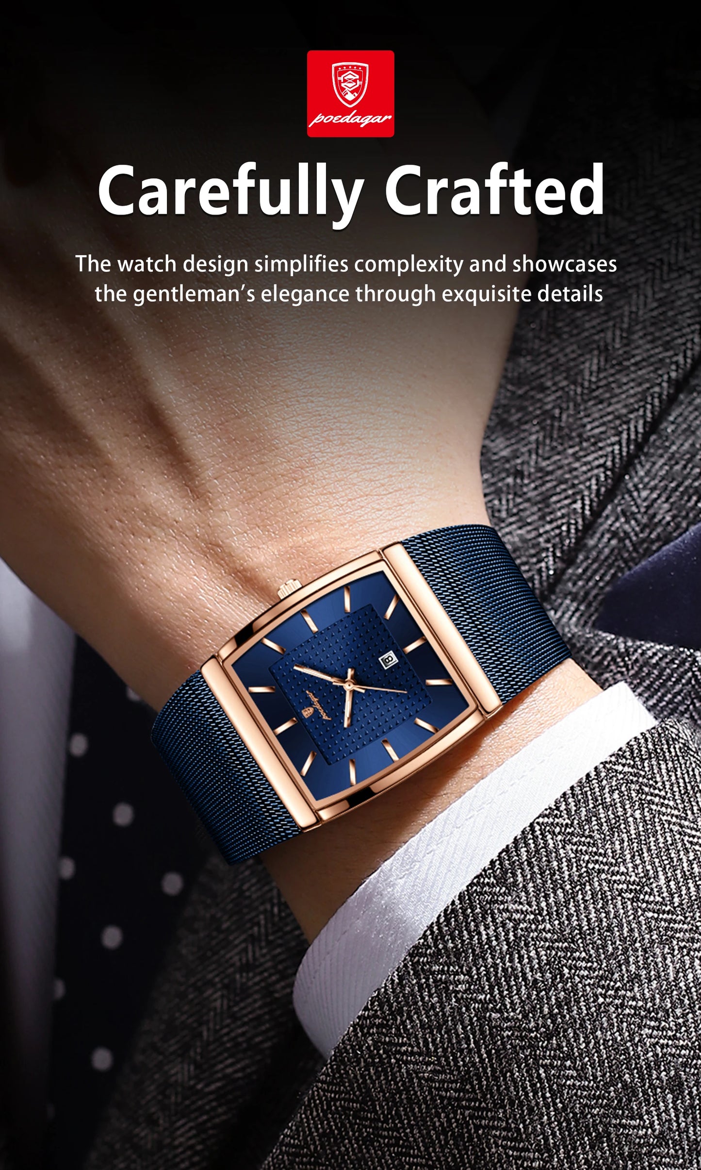 POEDAGAR Original Luxury Men's Wristwatch Stainless Steel Mesh Waterproof Luminous Date Man Watch Fashion Quartz Watches For Men