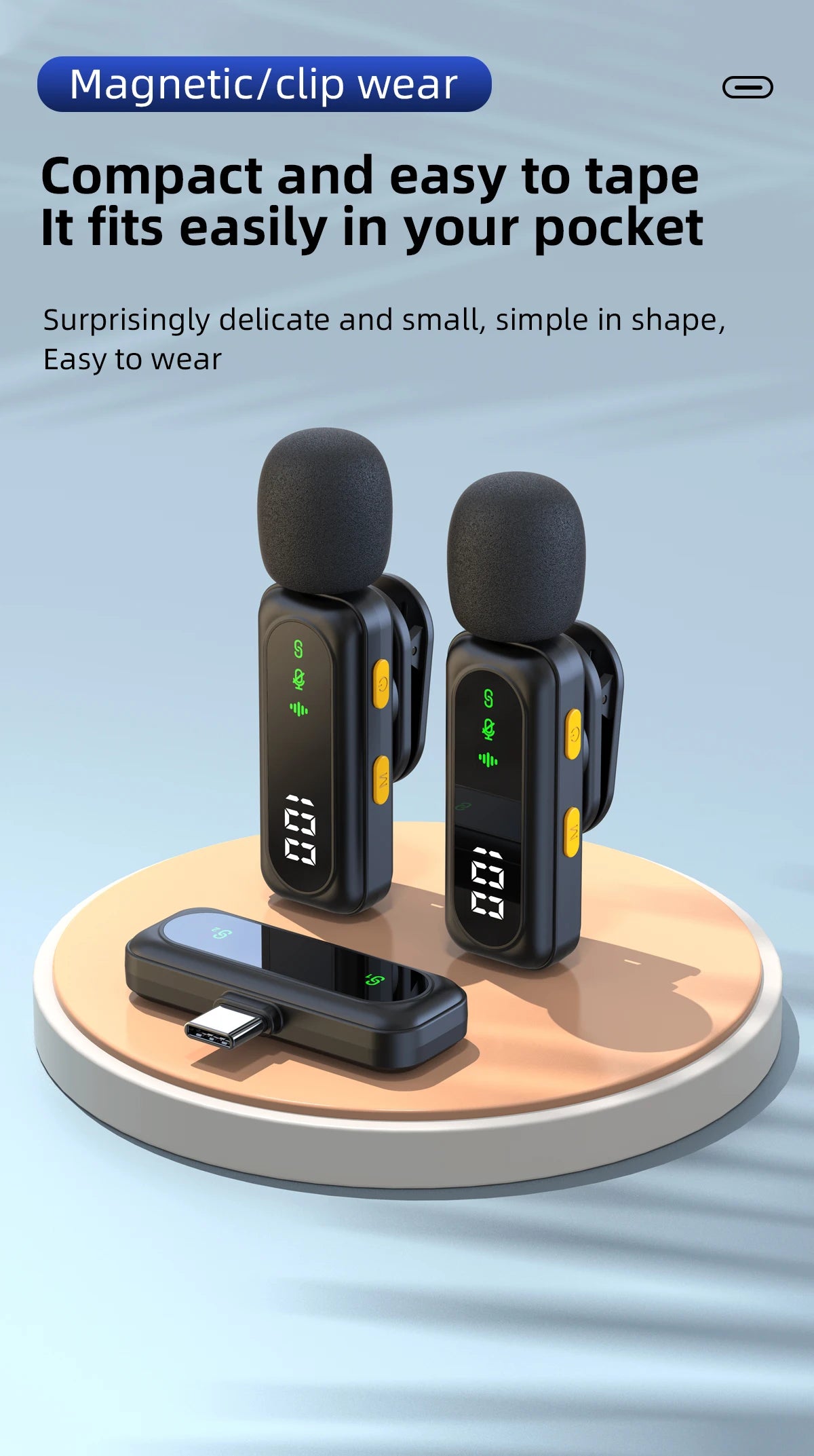 High quality Clip-On Lavalier Microphone J21 Wireless Mini Lapel Mic with100mah Battery for Video Recording Vlog/Podcast Creator