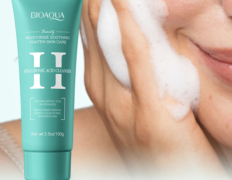 BIOAQUA Hyaluronic Acid Facial Cleanser Anti-aging Face Wash Foam Deep Moisturizing Pore Cleansing Daily Skin Care