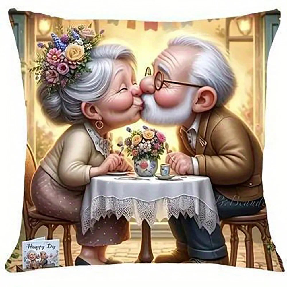 Adorable Elderly Couple Artistic Pillowcases: Share Warmth and Love Sofa cushion cover home room decoration 2D flat printing