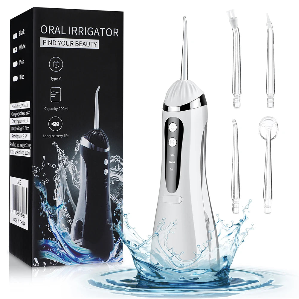 Inteligentny irygator doustny elektryczny 220 ml, nić wodna, 3 tryby, ładowalny, przenośny, irygator do zębów, do czyszczenia zębów