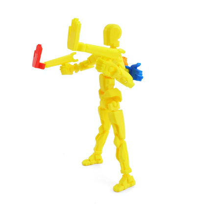 3D Printed Multi-Joint Movable Action Figure Yellow Humanoid Toy with Replaceable Hands Stress Relief Desktop Decor