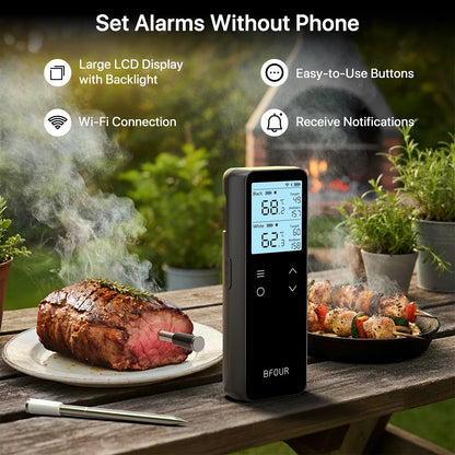 Wireless Meat Thermometer Digital with WiFi Unlimited Range & Bluetooth Support APP Alarm Reminder for BBQ, Oven, Air Fryer