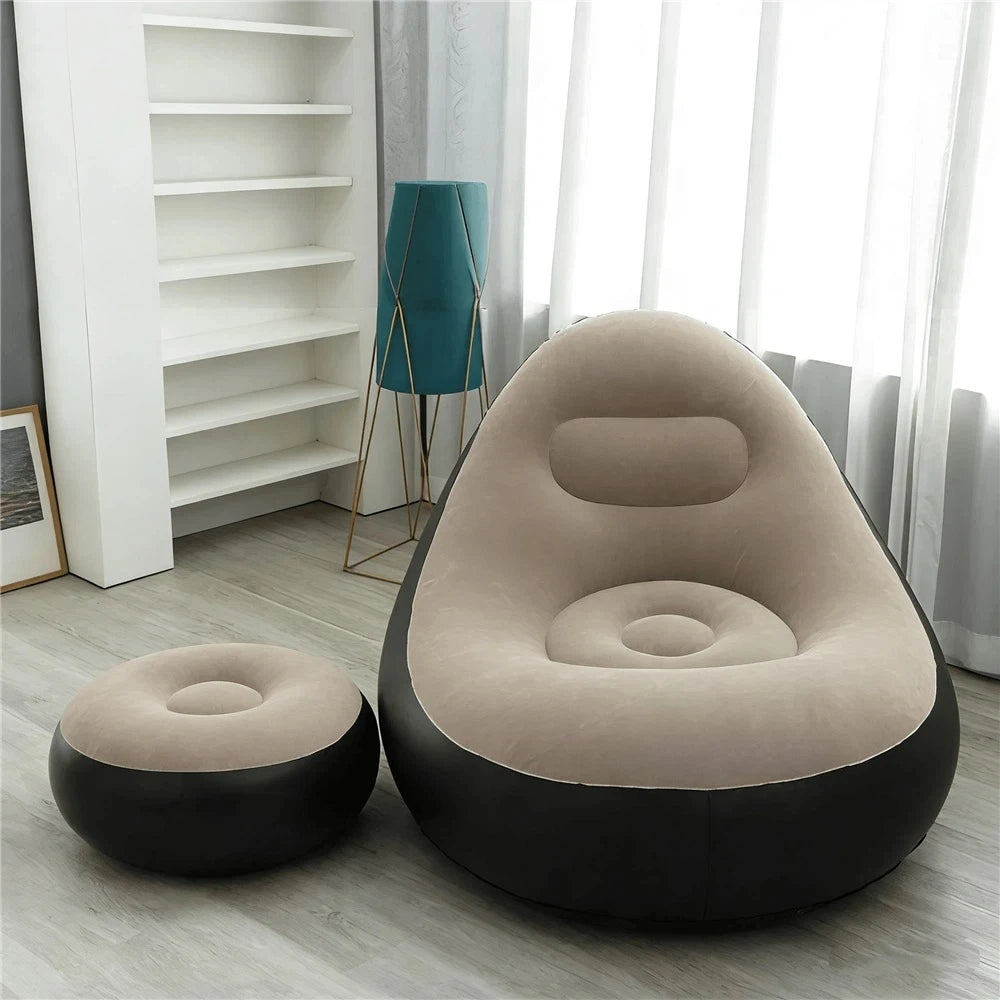 Portable Inflatable Lazy Sofa with Footstool, Hot-Selling Outdoor Camping Lounger, Waterproof Wear-Resistant Air Mattress for Na